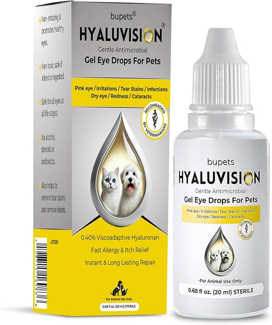 Hyaluvision Pet Eye Drops  0.40% Hyaluronan for Dogs & Cats, Relieves Dry Eyes & Infection, Eye Lubricant & Hydration, Soothes Allergy & Pink Eye, Tear Stain Remover, 0.68 fl oz