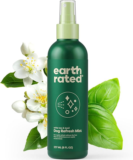 Earth Rated Dog Deodorizing Spray, Conditioning & Odor-Eliminating Perfume for Dogs, for All Coat Types, Refreshing White Tea & Basil Scent, 8 oz.