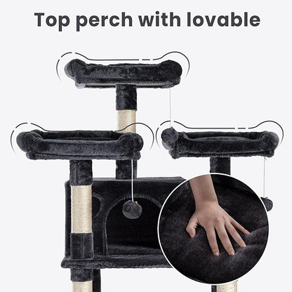 SHA CERLIN 68 Inches Multi-Level Large Cat Tree for Large Kitties/Big Cat Tower with Condo/Cozy Plush ‌Pussycat Perches/Sisal Scratching Posts and Hammocks/Activity Center/Dark Grey