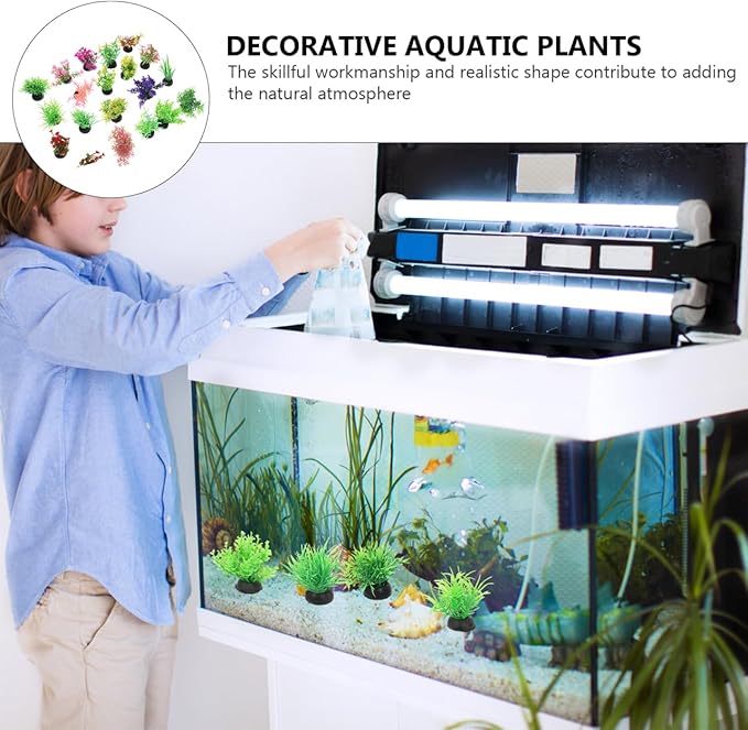 40pcs Fish Tank Decorations Set Aquarium Plants, Colorful Aquarium Artificial Decor Mini Plastic Water Plants Betta Goldfish Turtle Fish Tank Grass Accessories