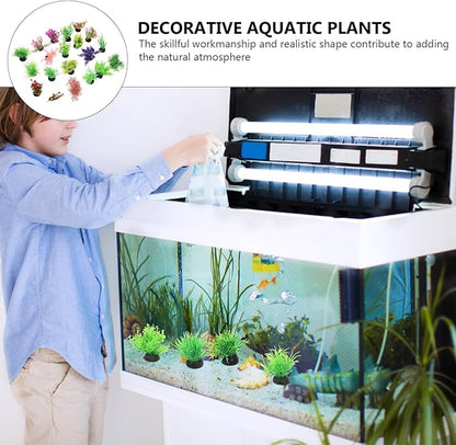 40pcs Fish Tank Decorations Set Aquarium Plants, Colorful Aquarium Artificial Decor Mini Plastic Water Plants Betta Goldfish Turtle Fish Tank Grass Accessories