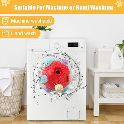 Dog Snuffle Ball-Interactive Puzzle Dog Toys Encourage Natural Foraging Skills Slow Feeder for Training and Stress Relief, Cloth Strip Hiding Food Chew Toys for Any Size Dogs (Red Macaron)