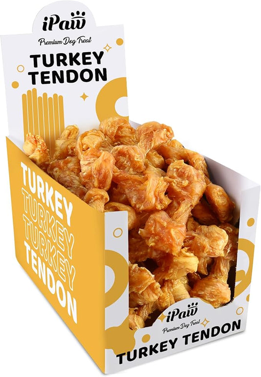 iPaw Turkey Tendon for Dogs 40 Pcs Bulk Pack, Ingredient Sourced from USA, Hypoallergenic, All Natural Human Grade Puppy Chew, Dog Treats for Signature Series, Rawhide Alternative, Bone (Small)