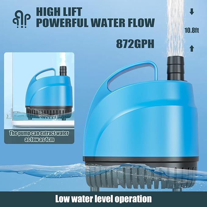 LYPHARD AQUARIUMS 85W Submersible Water Pump, 872GPH High Lift 10.8ft Aquarium Pumps for Fish Tank, Pond, Fountain, Hydroponics, Waterfall