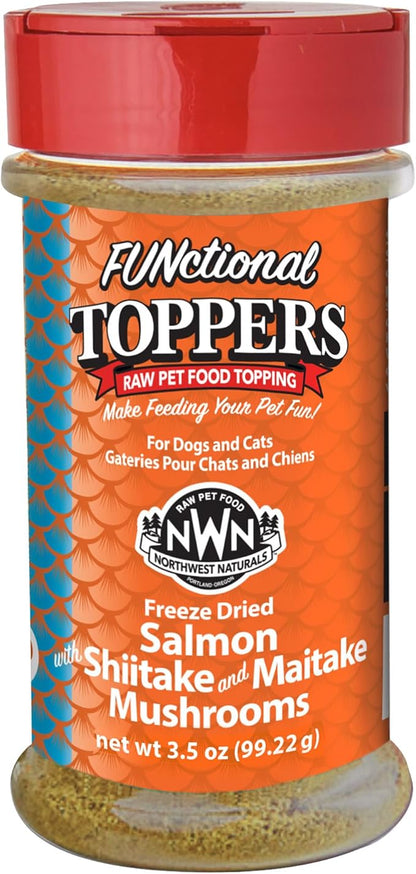 Northwest Naturals Freeze-Dried Salmon, Shiitake & Maitake Mushrooms Functional Topper - for Dogs & Cats - Healthy, Limited Ingredients, Human Grade Pet Food, All Natural - 3.5 Oz (Pack of 1)