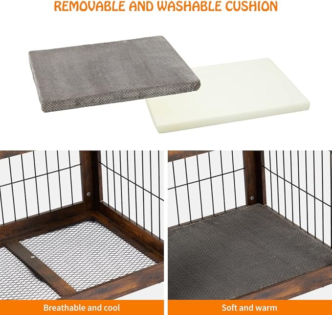 Dog Crate Furniture with Drawers and Cushion, 39.4" 3-Doors Dog Furniture, Wooden Dog House Kennel for Large/Medium/Small Dog, Dog Crate Table, Indoor End Table Dog House (Rustic Brown)