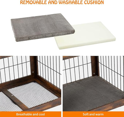 Dog Crate Furniture with Drawers and Cushion, 39.4" 3-Doors Dog Furniture, Wooden Dog House Kennel for Large/Medium/Small Dog, Dog Crate Table, Indoor End Table Dog House (Rustic Brown)