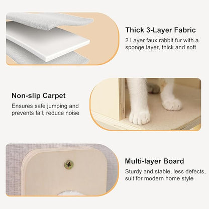 FUKUMARU Cat Wall Hammock with Two Steps Set, Modern Cat Climbing Shelves Furniture, Kitty Bed with Thickened Fabric for Sleep, Climb and Play