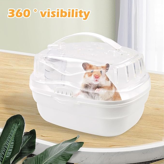 Hamster Carrier Cage with Water Bottle,Portable Hamsters Travel Cage Plastic Guinea Pig Carrying Cases Small Animal Carry Cage for Dwarf Hamsters Chinchillas Hedgehog Mouse(White)