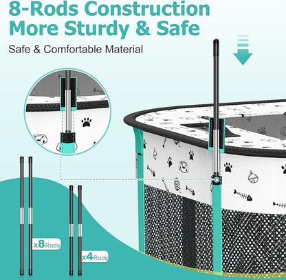 Portable Cat Playpen, Foldable Pet Dog Playpen with Pet Pee Pad, for Kitten Puppy Play Pen Indoor/Outdoor, Cats Enclosure Cages Tent with Carrying Case, 600D Oxford 8-Rods, 32"x24"x22"