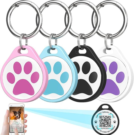 ADVENTUREMORE AIR Pet ID Tag-4pcs QR Code Tag & Smart ID Tag Small Personalized Name Plate with Online Profile - Dog Cat Tag Scan QR Receive Instant Pet Location Alert Email