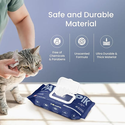 Made in USA Premium Pet Wipes with All Natural Ingredients for Dogs & Cats, Body, Ears, Face, Butt & Paws - 8x8 Inch Large - Unscented, Ultra Thick, Hypoallergenic & Alcohol-Free (4 Packs (400 pcs))