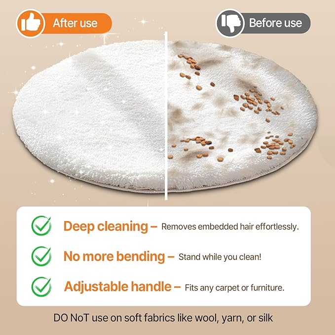 2 in 1 Carpet Rake for Pet Hair Removal, Reusable Pet Hair Remover, 54 Adjustable Long Handle Cat Dog Carpet Rake Scraper, Dog Hair Rake Brush for Rugs, Mats, Couch, Furniture