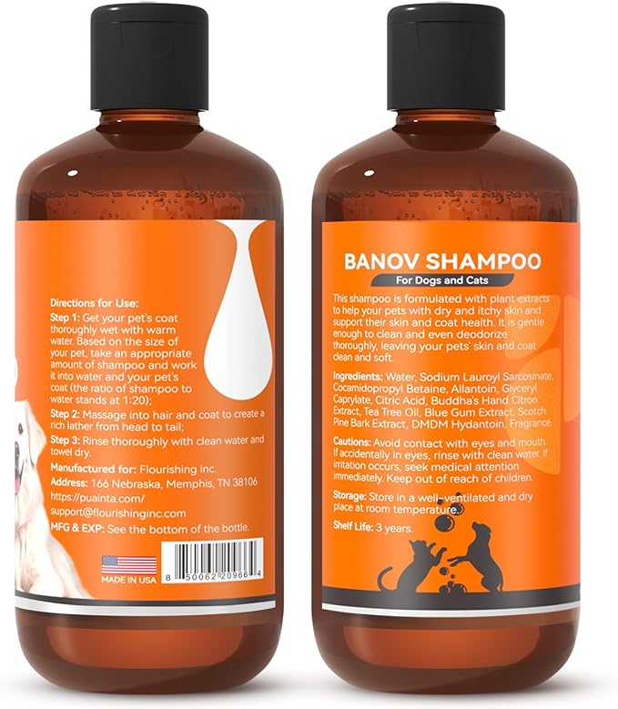 Dog & Cat Shampoo for Itchy Skin Relief, Hypoallergenic, Daily Use or Skin Conditions, 8oz