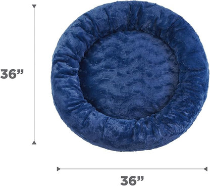 Best Friends by Sheri Original Calming Donut Dog and Cat Bed, Lux Faux Fur, Navy Blue, (36in x 36in) - Anxiety Relief for Pets Up to 100 lbs