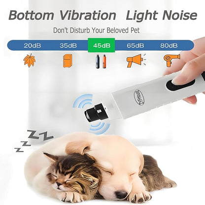 Dog Nail Trimmers, 5-Speed Professional Quiet Electric Dog Nail Grinder with 2 LED Lights, 2 Grinding Wheels, Type-C Rechargeable for Medium Small Large Dogs and Cat (White)