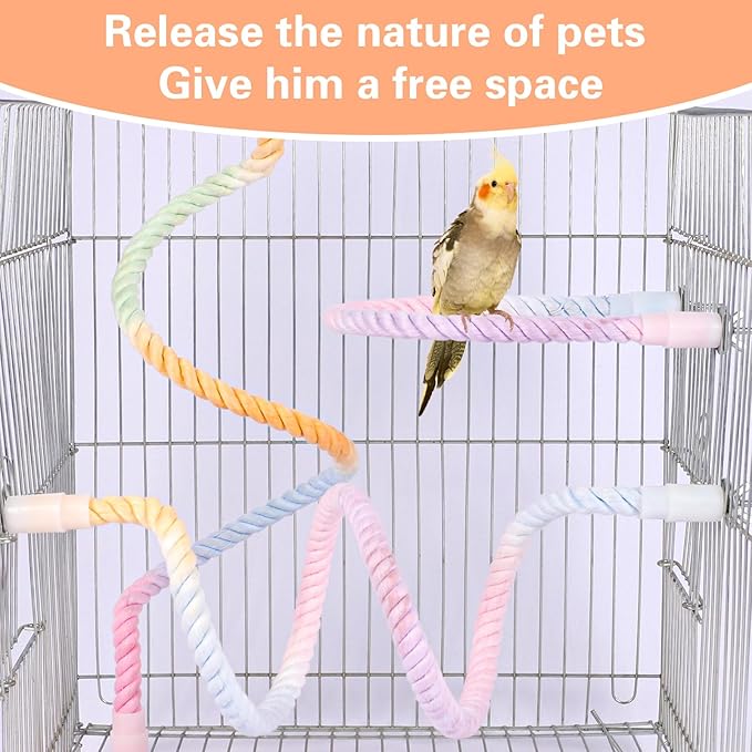 3Pcs Gradient Bendable Bird Perch Stand Set Climbing Rope Swing Playing Toys for Bird Cages Colorful Stand Rope for Parrots Cockatiels Budgies (Pink, one Size)