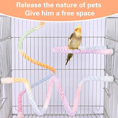 3Pcs Gradient Bendable Bird Perch Stand Set Climbing Rope Swing Playing Toys for Bird Cages Colorful Stand Rope for Parrots Cockatiels Budgies (Pink, one Size)