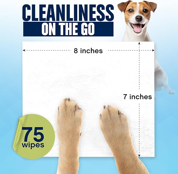 Dog Grooming Wipes - 75 Fragrance-Free Cleaning Wipes for Dogs & Puppies - Advanced Odor Neutralization for Paws, Body & Butt - Safe & Gentle for Pets, Alcohol-Free Pet Care