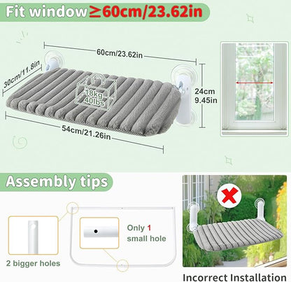 Sunhoo Cat Window Perch Hammock Foldable Kitten Bed Windowsill Seat with Suction Cup for Large Indoor Cats Inside Kitty Window Sill Ledge Shelf Hold Up to 40lbs Machine Washable 21.26*11.8in(Grey, M)