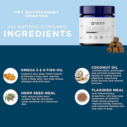 Omega 3 for Dogs – Wild-Caught Norwegian Salmon Oil – Soft Chews for Skin, Coat, Joints & Heart – Natural EPA & DHA – Peanut Flavor – 90 Count