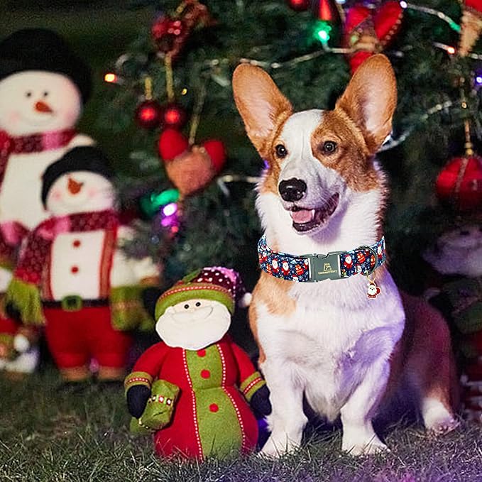 Lionheart glory Christmas Dog Collar Santa Print Collars Soft Durable Adjustable Dog Collars for X-Small Dogs Pet Gift Female or Male Puppy Dog Collar Fall Collar Dog