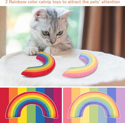 Cat Toys Rainbow Pillows, Catnip Toys for Indoor Cats Kitten, Soft and Durable, Interactive Cat Nip Chew Teeth Toy Kitty Kicker Toys 2 Pack