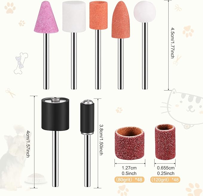 Kajaia 96 Pcs Dog Nail Grinder Replacement Kit Sanding Drum Set with Grit Sanding Bands Pet Smoother Claw Care Pet Nail Grinder Dog Claw Trimmer Grooming Tool Supplies (100 Grit)