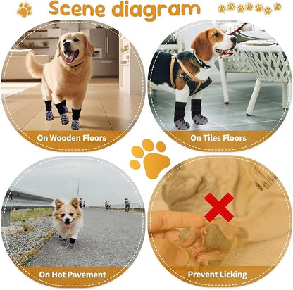 Non-Slip Dog Socks for Hot/Cold Pavement and Hardwood Floors - Prevents Licking and Slipping, and Provides Dog Paw Protection Dog Grip-Enhanced Shoes & Boots for Small,Medium,Large and Senior Dogs