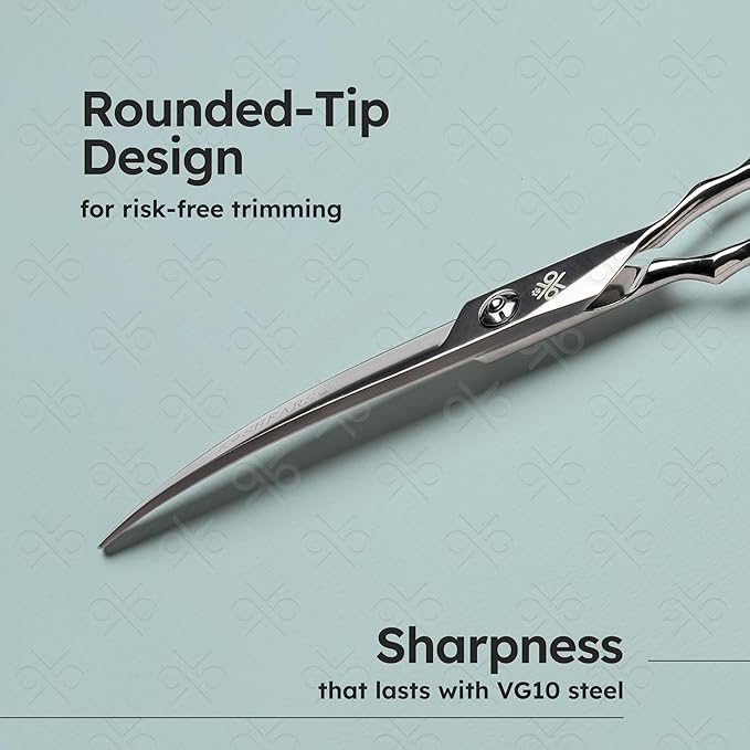 7" Curved Dog Grooming Scissors  Handcrafted, Ergonomic, VG10 Stainless Steel for Sharper, Tougher, Better Edge Retention, Lightweight Shears for Trimming Face and Paws.
