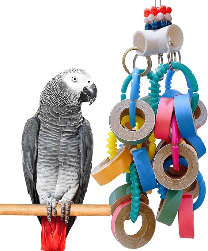 Fatty Bagel Cascade 24Pcs Bird Toys for Parrots Durable Cardboard Chewing Shredding Foraging 1.75“ for Medium & Large Parrot Amazons Mini Macaws African Greys Cockatoos Eclectus Senegal