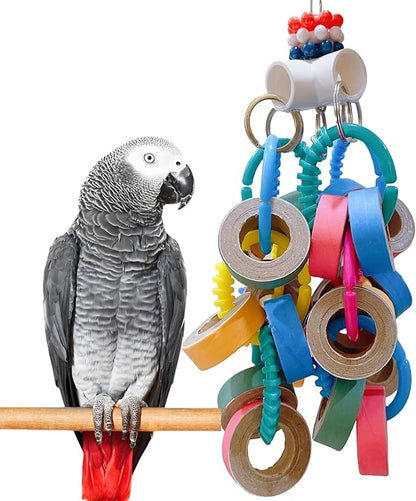 Fatty Bagel Cascade 24Pcs Bird Toys for Parrots Durable Cardboard Chewing Shredding Foraging 1.75“ for Medium & Large Parrot Amazons Mini Macaws African Greys Cockatoos Eclectus Senegal