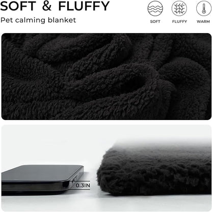 1 Pack 3 Calming Blankets Fluffy Premium Fleece Pet Blanket Soft Sherpa Throw for Dog Puppy Cat Black Small (23_16'')