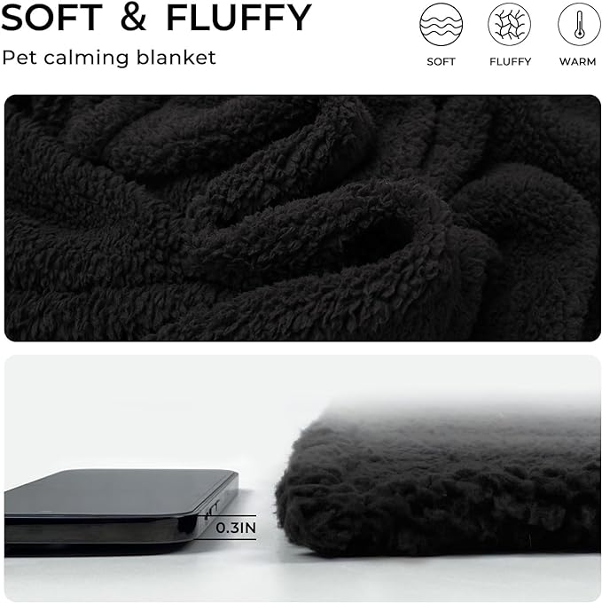 1 Pack 3 Calming Blankets Fluffy Premium Fleece Pet Blanket Soft Sherpa Throw for Dog Puppy Cat Black Medium (30_20'')