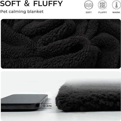 1 Pack 3 Calming Blankets Fluffy Premium Fleece Pet Blanket Soft Sherpa Throw for Dog Puppy Cat Black Medium (30_20'')