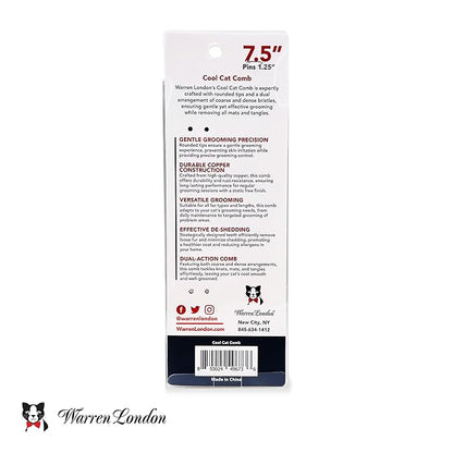 Warren London Cool Cat Comb | 7.5 inches of Copper Strength | Rounded Tips Comfort Durability | Fine/Coarse Greyhound Style Deshedding Dematting