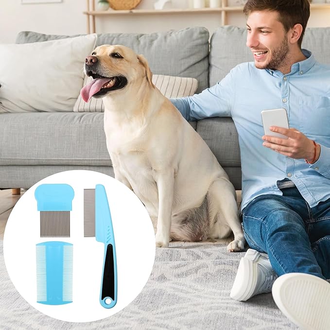 3 Pack Flea & Lice Combs for Dogs, Cats & Small Pets - Grooming Tool for Eye Tear Stains