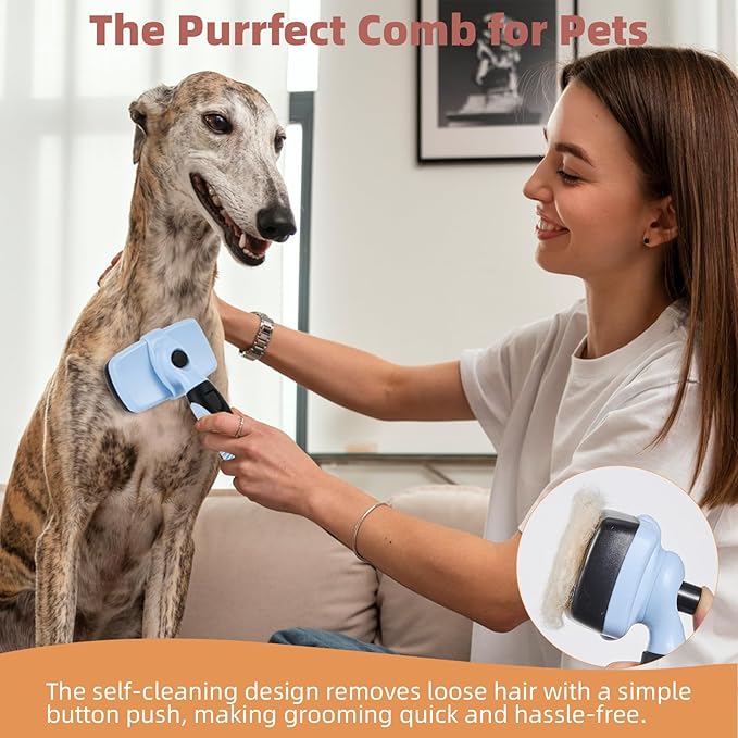 3PCS Cat & Dog Brush Set: Slicker & Deshedding Brush, Dematting Comb, and Bath Brush  Premium Grooming Tools for Shedding & Tangle-Free Fur (blue)