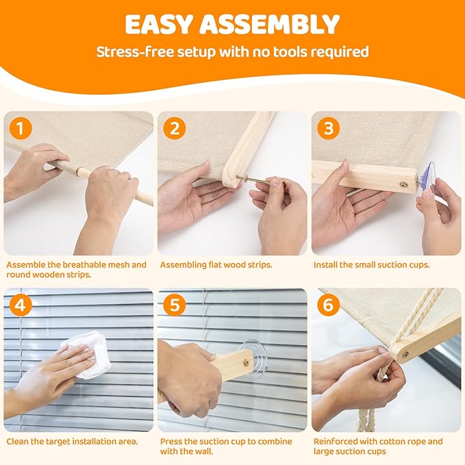 Cat Window Perch, Easy to Assemble Hammock for Window, Indoor/Outdoor Cat Seat/Bed Supports 40 lbs (Drilling-Free), 1 Pack