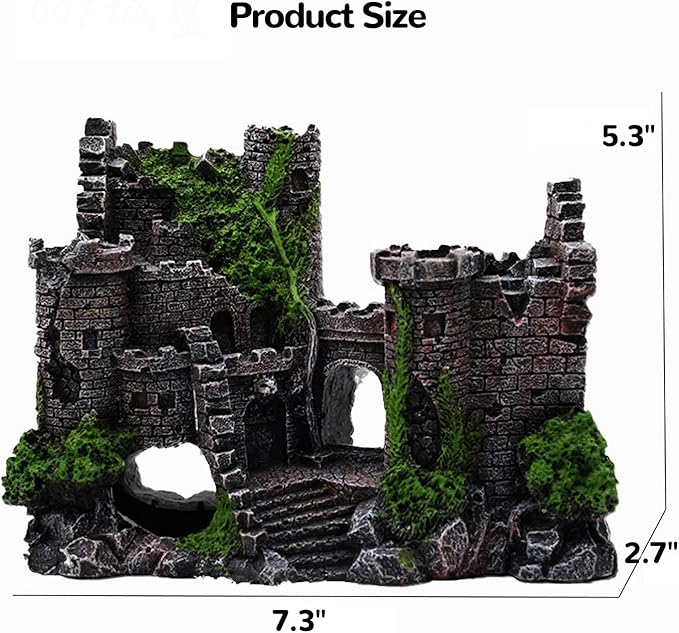 Mipukbay Aquarium Decor Castle, Resin Fish Tank Ornament for Freshwater/Saltwater, Safe Green Landscape Rock Cave