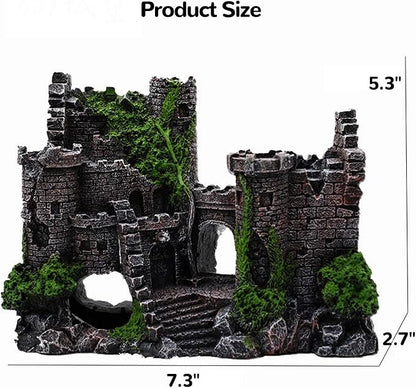 Mipukbay Aquarium Decor Castle, Resin Fish Tank Ornament for Freshwater/Saltwater, Safe Green Landscape Rock Cave