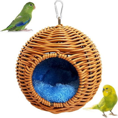 BNOSDM Rattan Bird Nest Parrot Nesting House Parakeet Hanging Swing Soft Lovebird Warm Bed Sleeping for Parrots Bird Cage Accessories for Cockatiels Budgerigars Finches Canaries (Single-Hole Style)