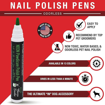 Warren London Pawdicure Dog Nail Polish Pens | Made in USA | Quick Dry, Low Odor, Non-Toxic Dog Accessories | Ideal for Dog Birthday, Dog Costume | 13 Colors | Neon Green