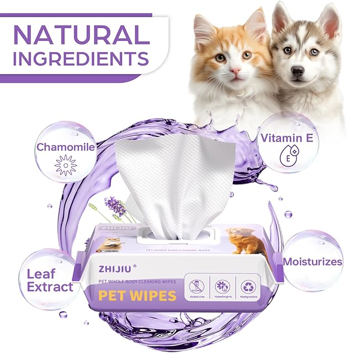 Pet Wipes for Dogs, Dog Wipes for Paws and Butt, Grooming Wipes for Dogs & Cats, Unscented Pet Wet Wipes, Hypoallergenic Wipes for Dogs Face and Body, Cat Wipes-100 Count