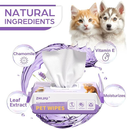 Pet Wipes for Dogs, Dog Wipes for Paws and Butt, Grooming Wipes for Dogs & Cats, Unscented Pet Wet Wipes, Hypoallergenic Wipes for Dogs Face and Body, Cat Wipes-100 Count