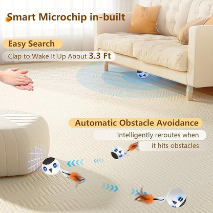 ORSDA Cat Ball Toys, Interactive Cat Toy for Indoor Bored Indoor Cats Kitten Toys, Automatic Electric Bird Moving Ball Toy, 4 Mode Voice & Touch Control Rolling Chirping Stimulating, 2 Feather Tails