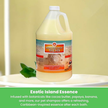 Best Shot Scentament Spa Seasonal Body and Facial Wash, Tearless Shampoo, Hypoallergenic Body Wash, Removes Tear Stains, Exotic Island, 1 Gallon