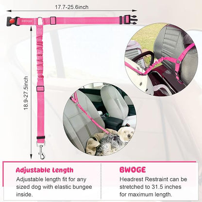 BWOGUE 2 Packs Dog Cat Safety Seat Belt Strap Car Headrest Restraint Adjustable Nylon Fabric Dog Restraints Vehicle Seatbelts Harness