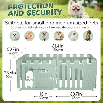 Dog Playpen with Door, 6-Panel 24" Indoor Cat Puppy Playpen, Strong Plastic Small Pet Safety Fence Dog Pen, Non-Slip and Secure Pet Gate, Green