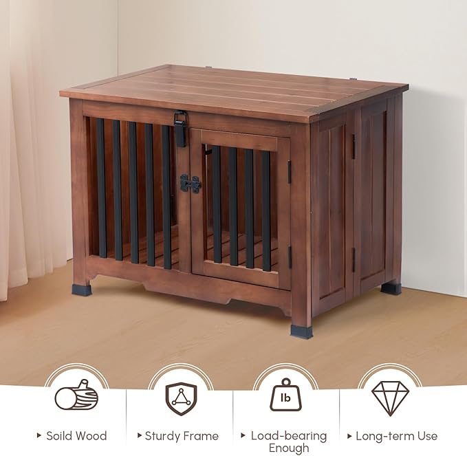 Wooden Dog Crate Furniture,Foldable and Portable Dog Kennel Furniture Indoor,Decorative Dog Crate End Table No Assembly.(Medium,Walnut)